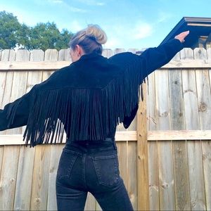 Chia Vintage Black Suede Fringe Jacket